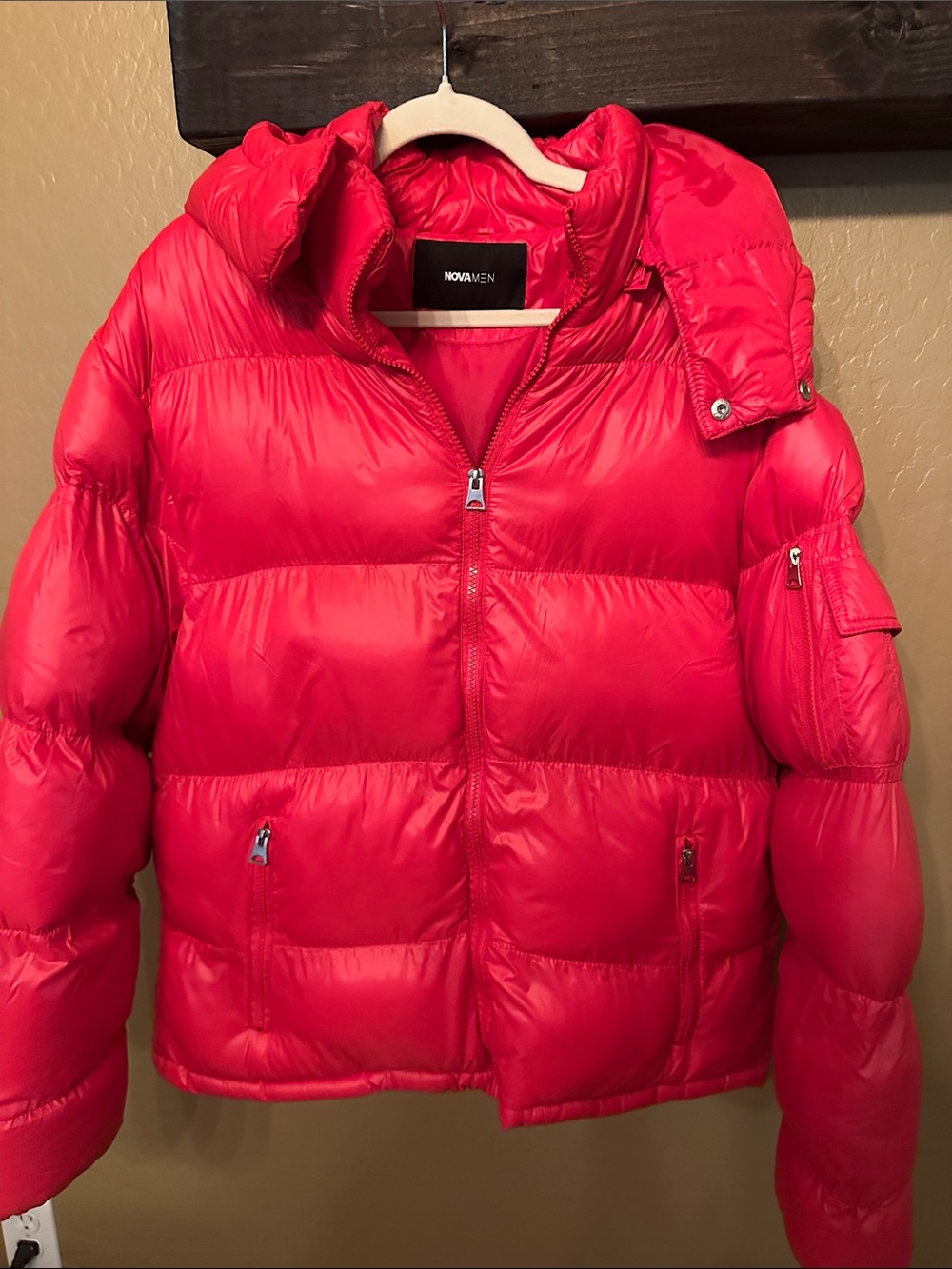 Nova Men Bright Red Puffer Jacket with Hood